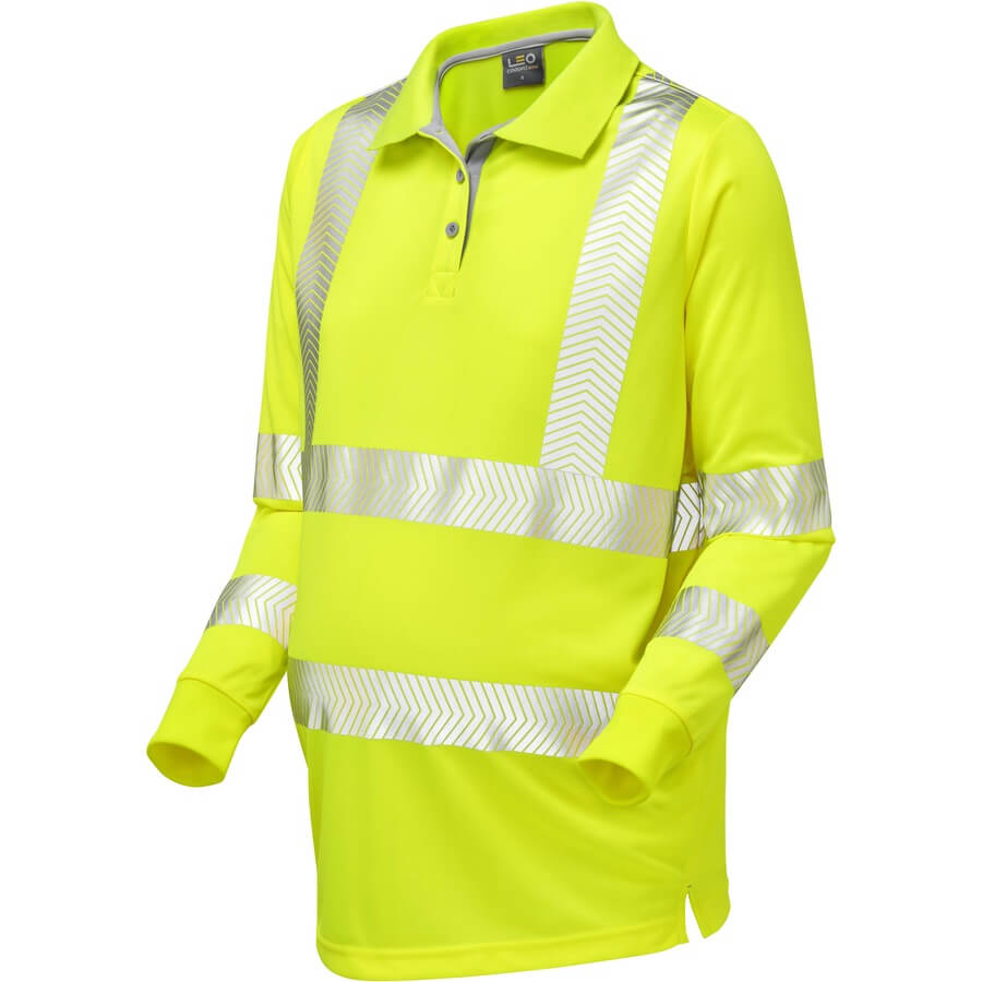 Leo Workwear Pm08 Y Yarnacott Maternity Coolviz Plus Hi Vis Long Sleeve Polo Shirt Yellow Bk